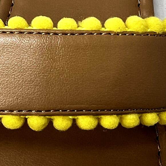 NEW Talbots Yellow Pom Pom Slide Sandals Tan Vegan Leather sz 11 M - Picture 6 of 9